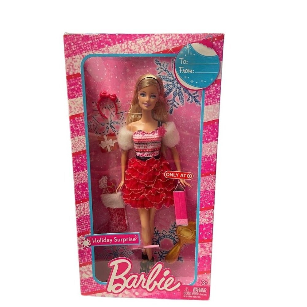 Full Size Christmas Barbie Holiday Surprise Doll w/ Present #BBV57